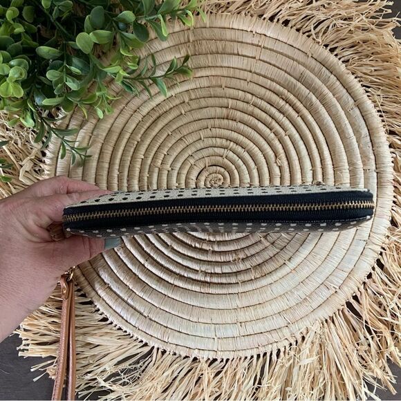 FOSSIL Zip Around Wallet Black White Polka Dots Wristlet - Picture 3 of 11